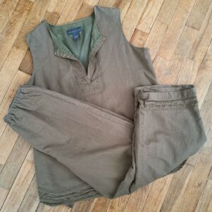 Vintage Relativity Linen Blend 2pc Set Top Bottoms Pants Olive Green Y2k 90's
